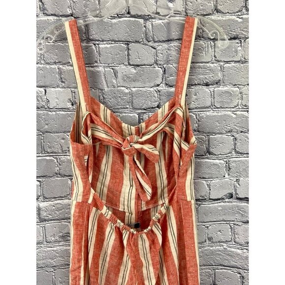 Romeo & Juliet Couture Romper Jumpsuit Linen Blend Red Stripes Tie Back S - Picture 4 of 7